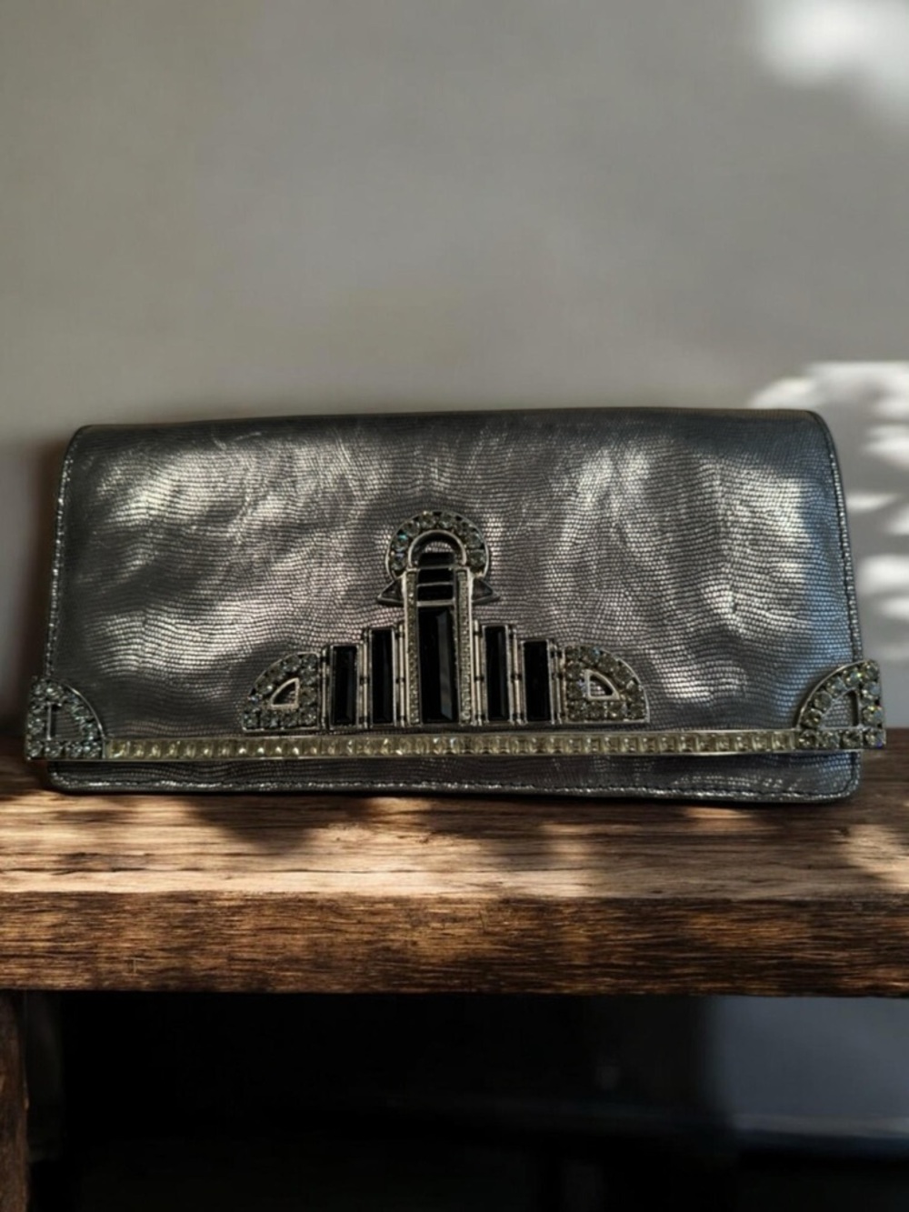 Etro Rare Metallic Silver Embellished Evening Clutch